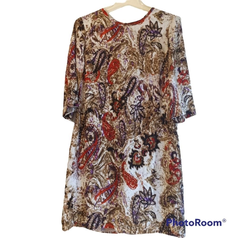 Kut from the Kloth A-lined Paisley Print 70's Vibe Mini Dress sz 6